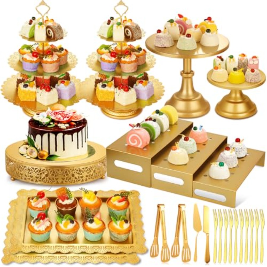 Display Risers Set - Metal Gold Dessert Table Display Set