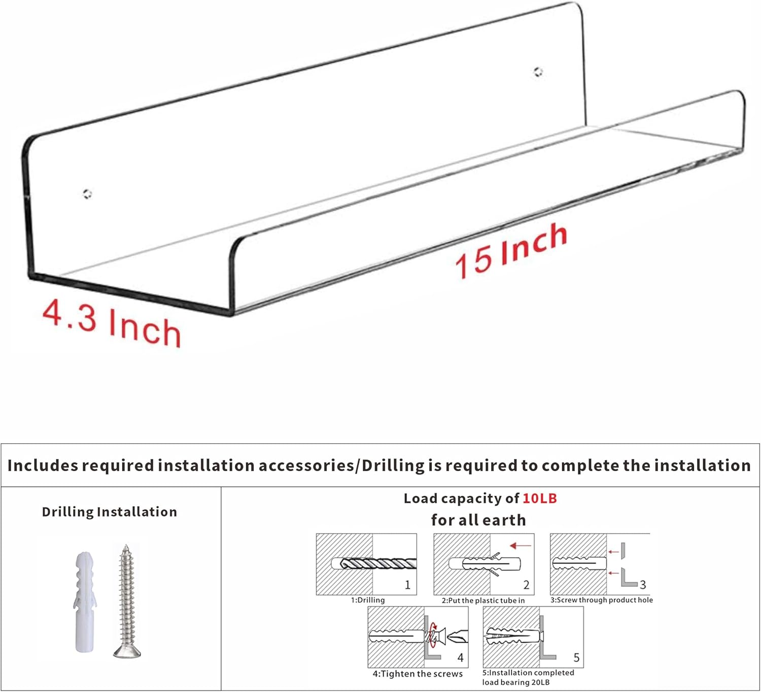 4 Pack Clear Acrylic Floating  - Pop Display Shelf avis et prix